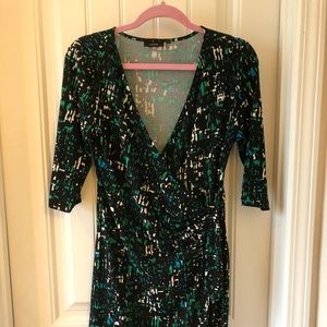 Black and green wrap dress
